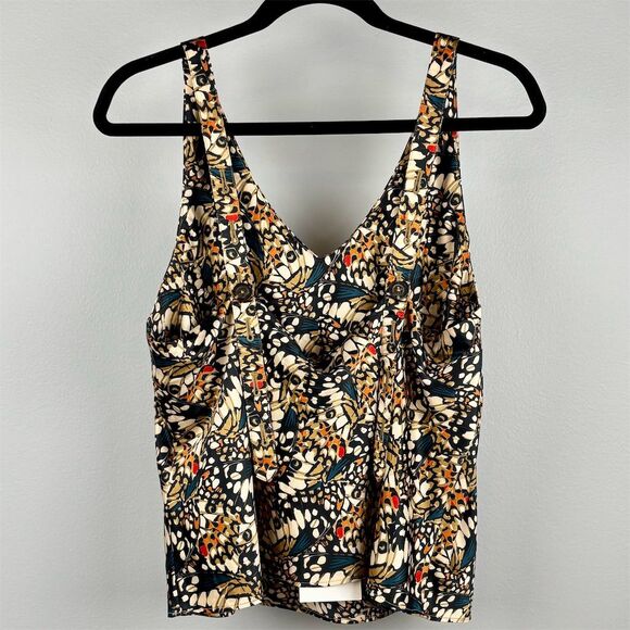 Wildfang Women's Satin Cami Tank Top with Sash Multicolor Butterfly Print- NWT - Picture 3 of 7